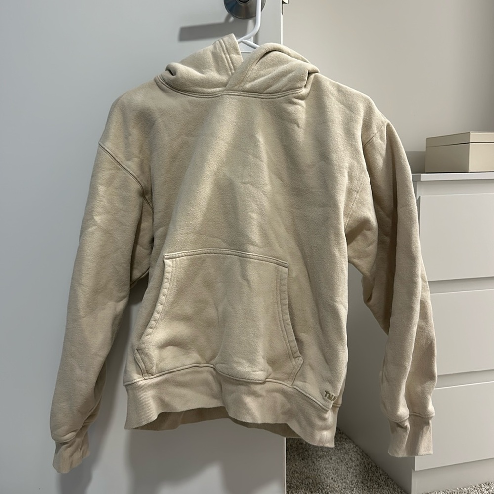 TNA aritzia cozy fleece hoodie tan